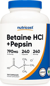 Nutricost Betaine HCl + Pepsin 790mg, 240 Capsules - Gluten Free & Non-GMO in Pakistan