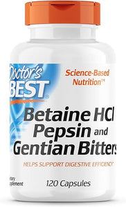 Doctor's Best Betaine HCI Pepsin & Gentian Bitters, Digestive Enzymes for Protein Breakdown & Absorption, Non-GMO, Gluten Free, 120 Caps, Original Version (DRB-00163) in Pakistan