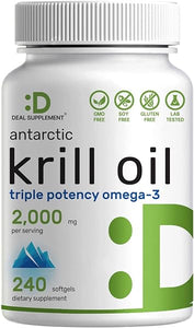 DEAL SUPPLEMENT Antarctic Krill Oil 2000mg Softgel | 240 Counts - No Fishytaste - Triple Potency Omega-3s, EPA 240mg, DHA 160mg, Astaxanthin 800mcg, & Phospholipids – No Mercury, Non-GMO, No Gluten in Pakistan