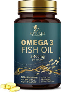Fish Oil 2400 mg with Omega 3 EPA & DHA - Triple Strength Omega 3 Supplement - Omega 3 Fish Oil Supports Heart Health, Nature's Brain & Immune Support - Non-GMO Fish Oil Supplements - 180 Softgels in Pakistan