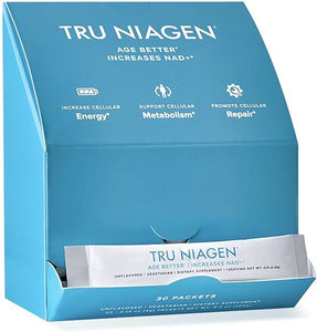 TRU NIAGEN Multi Award Winning Patented NAD+ Boosting Supplement Nicotinamide Riboside Powder NR for On-The-Go. Cellular Energy, Repair, Healthy Aging - 30ct/300mg - Good Source of Fiber in Pakistan