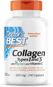 Collagen Types 1 & 3 with Vitamin C, Non-GMO, Gluten Free, Soy Free, Supports Hair, Skin, Nails, Tendons & Bones, 500 mg, 240 Caps (DRB-00263) in Pakistan