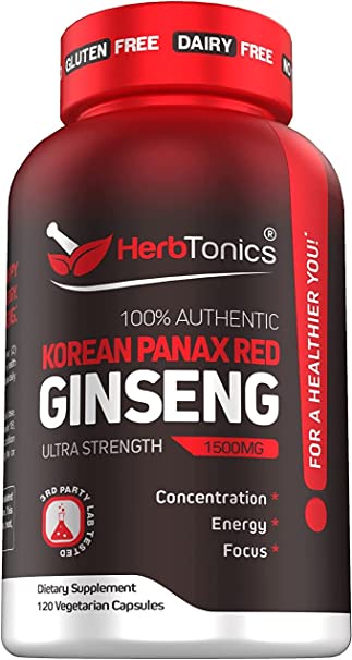 Herbtonics High Strength Ginseng Korean Red Panax Extract - Performance Support for Men & Women