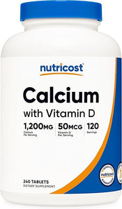 Nutricost Calcium with Vitamin D, 240 Tablets - Calcium (1200mg) Vitamin D (50mcg) Per Serving - Non-GMO, Gluten Free in Pakistan