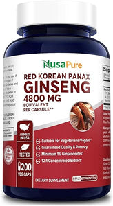 NusaPure Red Korean Panax Ginseng 4,800mg 200 Veggie Caps (Non-GMO, Extract 12:1, Gluten-Free) in Pakistan
