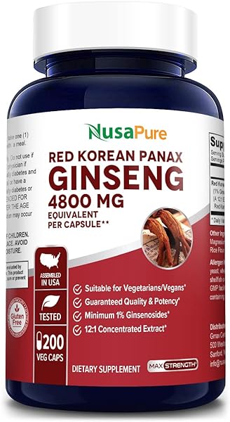 NusaPure Red Korean Panax Ginseng 4,800mg 200 Veggie Caps (Non-GMO, Extract 12:1, Gluten-Free) in Pakistan in Pakistan