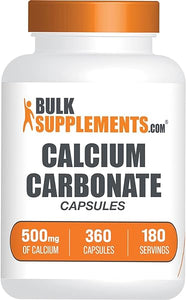 BulkSupplements.com Calcium Carbonate Capsules - Calcium 500mg - Vegan Calcium - Calcium Supplement - Calcium Carbonate Supplement - Calcium Capsules - 2 Calcium Pills per Serving (360 Capsules) in Pakistan