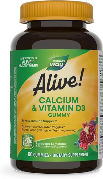 Nature's Way Alive! Daily Calcium & Vitamin D3 Gummies, Bone Support*, Immune Support*, Strawberry and Raspberry- Lemonade Flavored, 60 Gummies (Packaging May Vary) in Pakistan in Pakistan