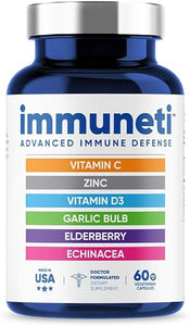 Immuneti - Advanced Immune Defense, 6-in-1 Powerful Blend of Vitamin C, Vitamin D3, Zinc, Elderberries, Garlic Bulb, Echinacea - Supports Overall Health, Provides Vital Nutrients & Antioxidants in Pakistan