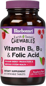 Bluebonnet Nutrition Earth Sweet Vitamin B6, B12, Plus Folic Acid Chewable Tablets, Vegan, Vegetarian, Gluten Free, Soy Free, Milk Free, Kosher, 60 Chewable Tablets, Raspberry Flavor in Pakistan