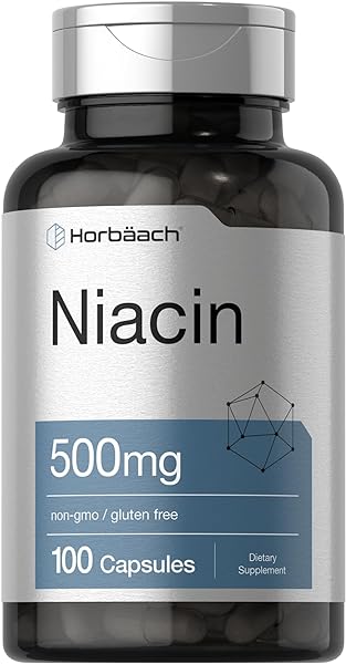 Niacin | Vitamin B3 500mg | 100 Capsules | with Flushing | Non-GMO, and Gluten Free Supplement | by Horbaach in Pakistan