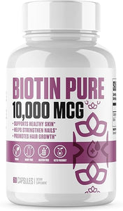 Biotin Pure 10,000 MCG + Calcium | #1 New Max Dose Biotin B7 Supplement Pills for Healthier & Longer Hair, Skin & Nails | Vegan Capsules for Men & Women - 60 Servings in Pakistan