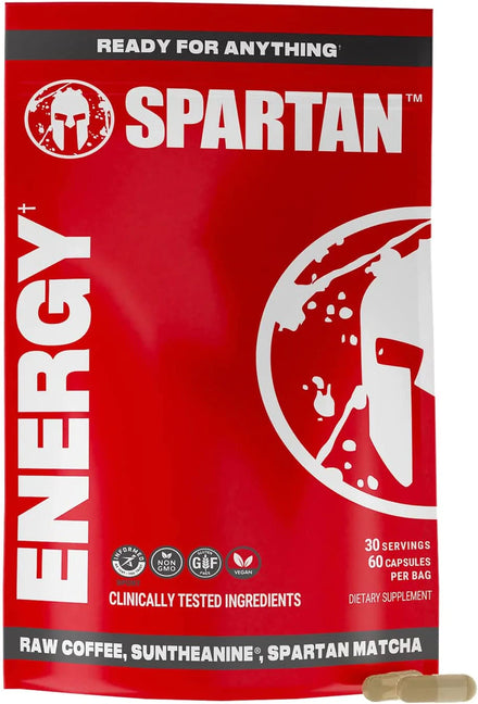 Spartan Race - Energy Capsules: Long-Lasting Energy The Way Mother Nature Intended | Proprietary Blend of Natural Caffeine, Suntheanine® and Organic Matcha (60 Count)