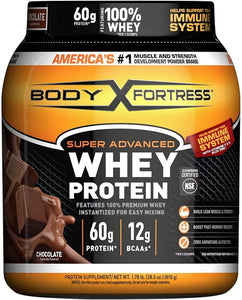 Body Fortress Super Advanced Whey Protein Powder, Chocolate, Immune Support Vitamins