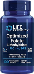 Life Extension Optimized Folate – L-methylfolate – Heart & Brain Support, Healthy Homocysteine Levels – Non-GMO, Gluten-Free, Vegetarian – 1700 mcg DFE, 100 Vegetarian Tablets in Pakistan