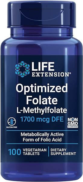 Life Extension Optimized Folate – L-methylfolate – Heart & Brain Support, Healthy Homocysteine Levels – Non-GMO, Gluten-Free, Vegetarian – 1700 mcg DFE, 100 Vegetarian Tablets in Pakistan in Pakistan