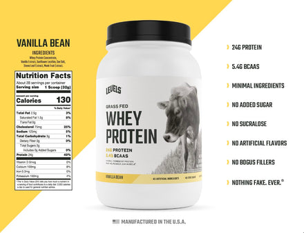 Levels Grass Fed 100% Whey Protein, No Hormones, Vanilla Bean, Supplement in Pakistan