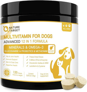 Dog Vitamins for Overall Health with Minerals, Multivitamins for Dogs for Immune Support, Digestive Health, Joint, Hip, Skin and Coat Care with Probiotics, Glucosamine, Enzymes, 120 Freeze Dried Chews in Pakistan