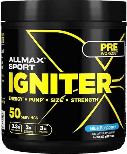 ALLMAX IGNITER Sport, Blue Raspberry - 330 g - Pre-Workout Formula - with Caffeine, L-Citrulline, L-Arginine, Creatine & Beta Alanine - Up to 50 Servings in Pakistan