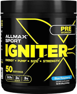 ALLMAX IGNITER Sport, Blue Raspberry - 330 g - Pre-Workout Formula - with Caffeine, L-Citrulline, L-Arginine, Creatine & Beta Alanine - Up to 50 Servings in Pakistan