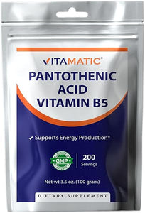 Vitamatic Pantothenic Acid Pure Powder 500 mg per Serving - 100 Grams - Also Called Vitamin B5-200 Servings in Pakistan