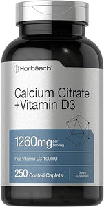 Calcium Citrate 1260 mg | with Vitamin D3 1000IU | 250 Caplets | Vegetarian, Non-GMO, Gluten Free Supplement | by Horbaach in Pakistan