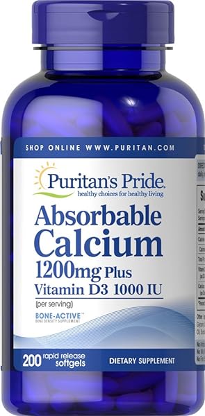 Puritan's Pride Absorbable Calcium with Vitamin D 3 1000iu Softgels, 1200 mg, 200 Count in Pakistan in Pakistan