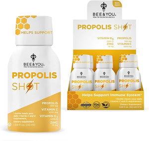 BEE and You, 100% Natural Propolis Extract Shot, Immune Support Supplement, Antioxidants, Vitamin C, D3, Zinc, Orange Juice, Raw Honey, 1.69 fl. oz, 12 Pack, for Men and Women in Pakistan