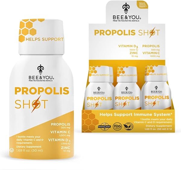 BEE and You, 100% Natural Propolis Extract Shot, Immune Support Supplement, Antioxidants, Vitamin C, D3, Zinc, Orange Juice, Raw Honey, 1.69 fl. oz, 12 Pack, for Men and Women in Pakistan in Pakistan