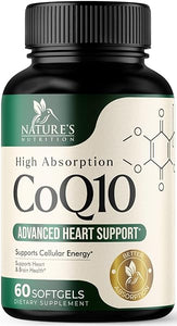 CoQ10 Coenzyme Q10 Heart Health Support Supplement with High Absorption - Ubiquinone for Cellular Energy Support - Nature's Co Q10 Supplement - 60 Softgels in Pakistan
