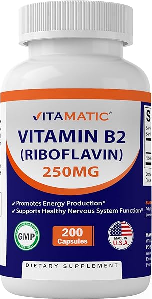 Vitamatic Vitamin B2 (Riboflavin) 250 mg 200 Capsules - Support Cellular Energy and Red Blood Cell Production in Pakistan