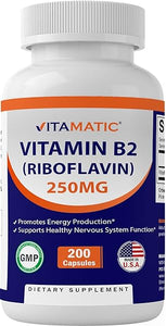 Vitamatic Vitamin B2 (Riboflavin) 250 mg 200 Capsules - Support Cellular Energy and Red Blood Cell Production in Pakistan