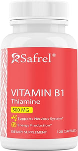 Safrel Vitamin B1 (Thiamine) 500mg, 120 Capsules - Gluten Free and Non-GMO in Pakistan