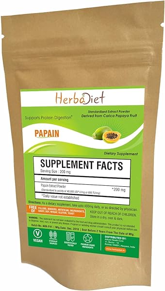 Digestive Enzyme Supplements | Papain Papaya Enzyme 500mg Powder | Potent 800 Tu/mg Activity | Proteolytic Enzymes with Lipase Lactase Amylase Supplement | Non-GMO, Gluten Free (50 Gram) in Pakistan in Pakistan