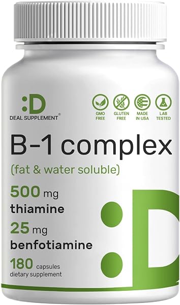 Vitamin B1 500mg with Benfotiamine – 2 in 1 Enhanced Formula – Water Soluble Thiamine B1 Supplement – Third Party Tested, Non-GMO, No Gluten in Pakistan