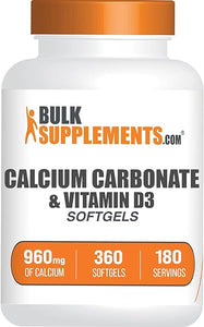 BULKSUPPLEMENTS.COM Calcium Carbonate & Vitamin D3 Softgels - Calcium and Vitamin D, Calcium with Vitamin D3 - Vitamin D with Calcium for Bone Support, 1 Softgel per Serving, 360 Softgels in Pakistan