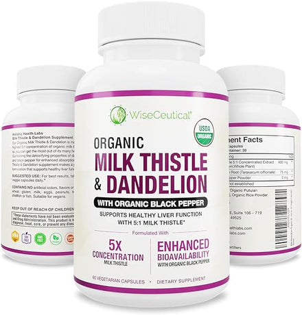 Max Absorption USDA Organic Milk Thistle Potent 5:1 Concentrated Extract (2000mg Strength) & Organic Dandelion Root | Silymarin Antioxidant Flavonoid | Liver Support Supplement (60 Count (Pack of 1)) in Pakistan