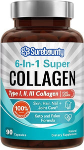 Multi Collagen Complex, Type I, II, III, 6-in-1 Super Collagen with Vitamin C, Hyaluronic Acid, Biotin, Turmeric, Black Pepper, Keto, 90 Capsules in Pakistan