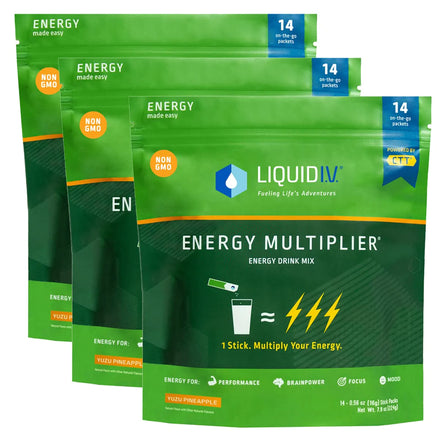 Liquid I.V. NEW Yuzu Pineapple Energy Multiplier | Energy Powder Drink Sticks | Proprietary Energy Blend | Natural Caffeine | Easy Open Single-Serving Stick | Non-GMO | Yuzu Pineapple - 14 Sticks