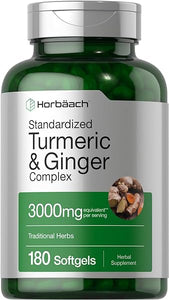 Turmeric and Ginger Supplement | 3000 mg 180 Softgel Pills | with Black Pepper Extract | Non-GMO, Gluten Free Supplement | by Horbaach in Pakistan