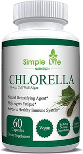 Organic Chlorella Capsules Cracked Cell Wall Powder - Blood Pressure Immunity & Cholesterol Supplements - Non-GMO, Vegan, Premium Chlorophyll, Iron & Protein with Minerals - 60CT in Pakistan