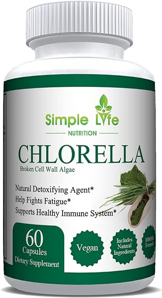 Organic Chlorella Capsules Cracked Cell Wall Powder - Blood Pressure Immunity & Cholesterol Supplements - Non-GMO, Vegan, Premium Chlorophyll, Iron & Protein with Minerals - 60CT in Pakistan in Pakistan