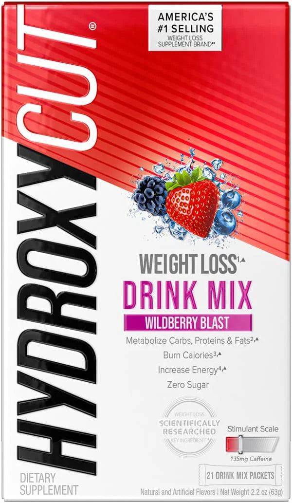 Hydroxycut Drink Mix | Weight Loss for Women & Men | Weight Loss Supplement | Energy Drink Powder | Metabolism Booster for Weight Loss | Wildberry Blast, 21 Packets, 2 Packs (Packaging May Vary)