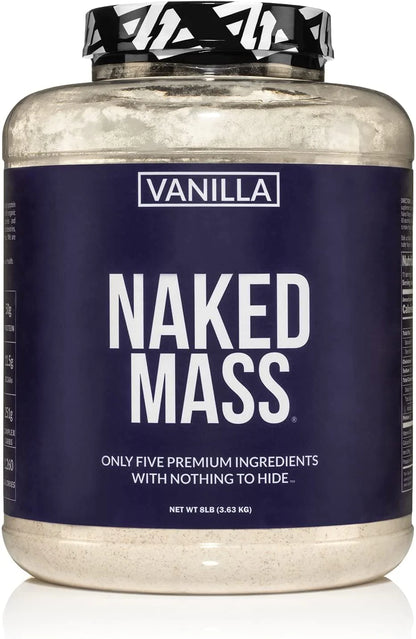 Vanilla Naked Mass - All Natural Weight Gainer Protein Powder - 8lb Bulk, GMO Free, Gluten Free & Soy Free. No Artificial Ingredients - 1,260 Calories - 11 Servings