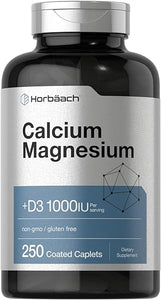 Calcium, Magnesium & D3 | 250 Coated Caplets | Non-GMO & Gluten Free Supplement | by Horbaach in Pakistan