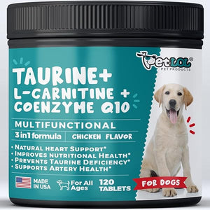 Taurine Supplement for Dogs with L-Carnitine and Coenzyme Q10 (CoQ10): Vet Endorsed for Enlarged Heart (DCM), Congestive Heart Failure, Taurine Deficiency: 3-in-1 Multivitamin Dog Supplements- 120ct in Pakistan