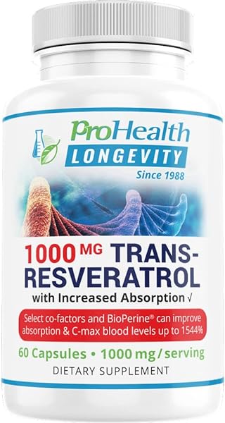 ProHealth 1,000 mg Trans-Resveratrol. 99.5% Pure, 15X Better Absorption from 420mg Polyphenol Complex (Quercetin, Red Wine & Green Tea Extracts, BioPerine) (60 X 500mg Capsules = 30 X 1000mg Servings) in Pakistan in Pakistan