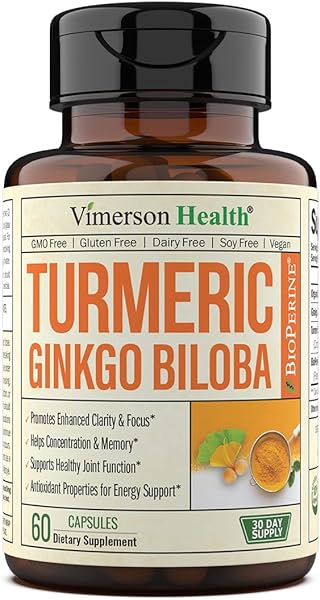 Turmeric Curcumin & Ginkgo Biloba Supplements with Bioperine Black Pepper - Vegan Joint Support Supplement with Organic Tumeric - Aids Brain Clarity, Focus, Memory, and Concentration. 60 Capsules in Pakistan in Pakistan