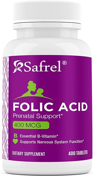 Safrel Folic Acid 400 mcg - Vitamin B9-400 Tablets, Essential Prenatal and Postnatal Vitamin for Fetal Development, Red Blood Cell Production, Cell and Neural Development | Non-GMO, Vegan in Pakistan