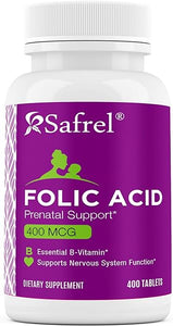 Safrel Folic Acid 400 mcg - Vitamin B9-400 Tablets, Essential Prenatal and Postnatal Vitamin for Fetal Development, Red Blood Cell Production, Cell and Neural Development | Non-GMO, Vegan in Pakistan